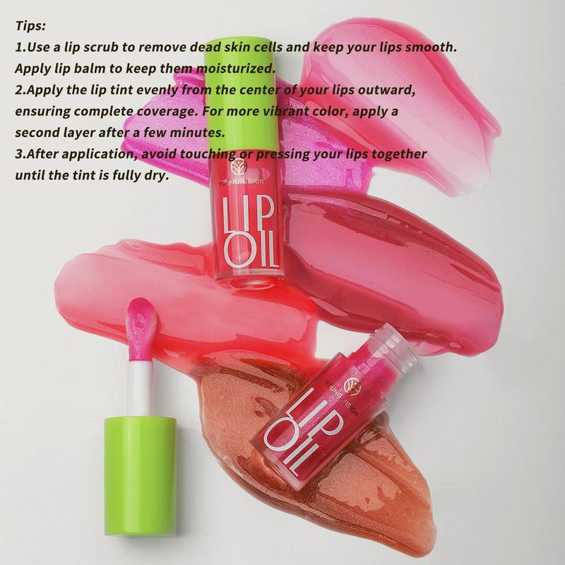 YOUNG VISION Transparent Lip Oil, Plumping & Smoothing Glossy Lip Tint, 6 Shades for Hydrated Lips