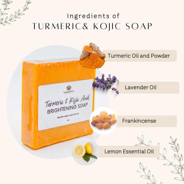 Ammoya Naturals Turmeric Kojic Soap for Gentle Skin Cleansing For Face and Body acnespots