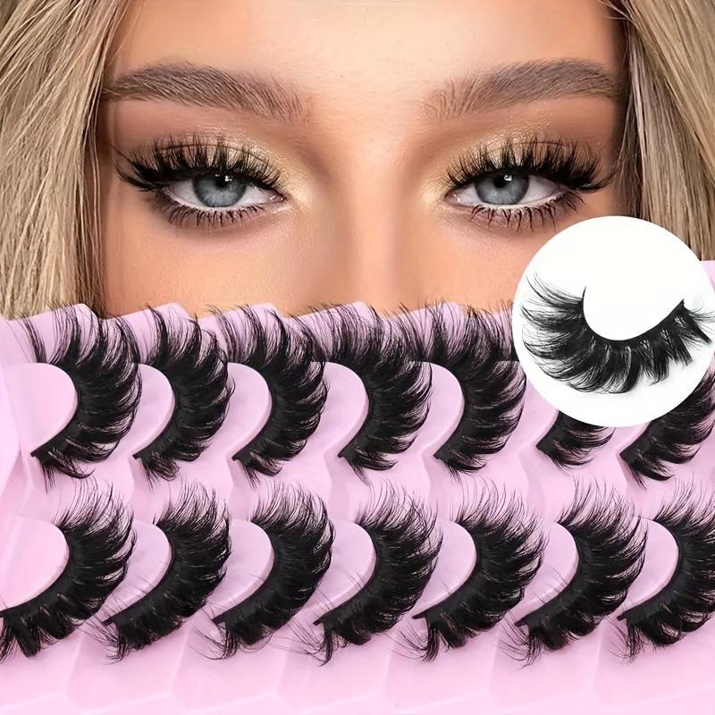 Fluffy False Eyelashes, 7 Pairs Wispy Cat Eye Look Faux Lashes, Natural Curling Eye Makeup Strip Lashes, Full Volume Eyelash for Lashes Extensions, Christmas Gift