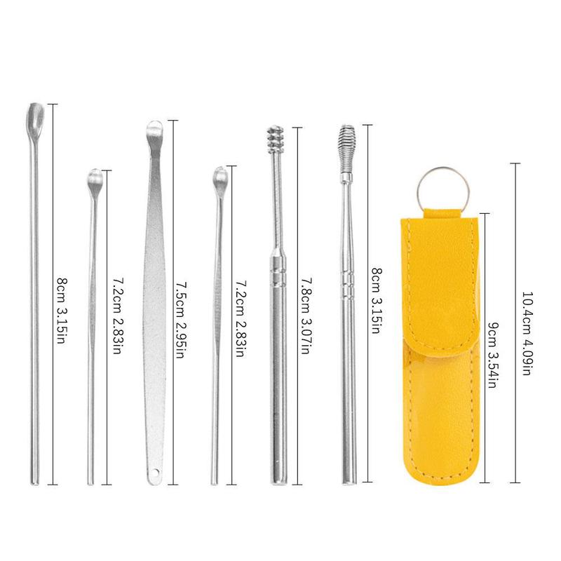 Stainless Steel Ear Wax Removal Tool Set, 6 Counts set Ear Cleaning Tools with Storage Bag, Travel Earwax Removal Products, Gift for Men & Women, Christmas Gift