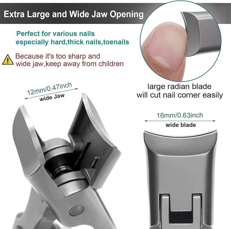 Ultra Wide Jaw Opening Nail Clipper, Ultra Sharp Stainless Steel Nail Clippers for Tough Nails, Toenail Clippers for Thick Nails Ingrown Manicure, Long Handle Large Cutter with Safety Lock, Clippers for FingerNails Toenails, Pedicure, Men & Women