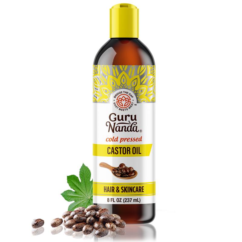 GuruNanda Castor Oil - Pure Cold Pressed & Hexane Free for Hair, Nails Eyebrows & Eyelashes - Skin Moisturizer - 8 oz