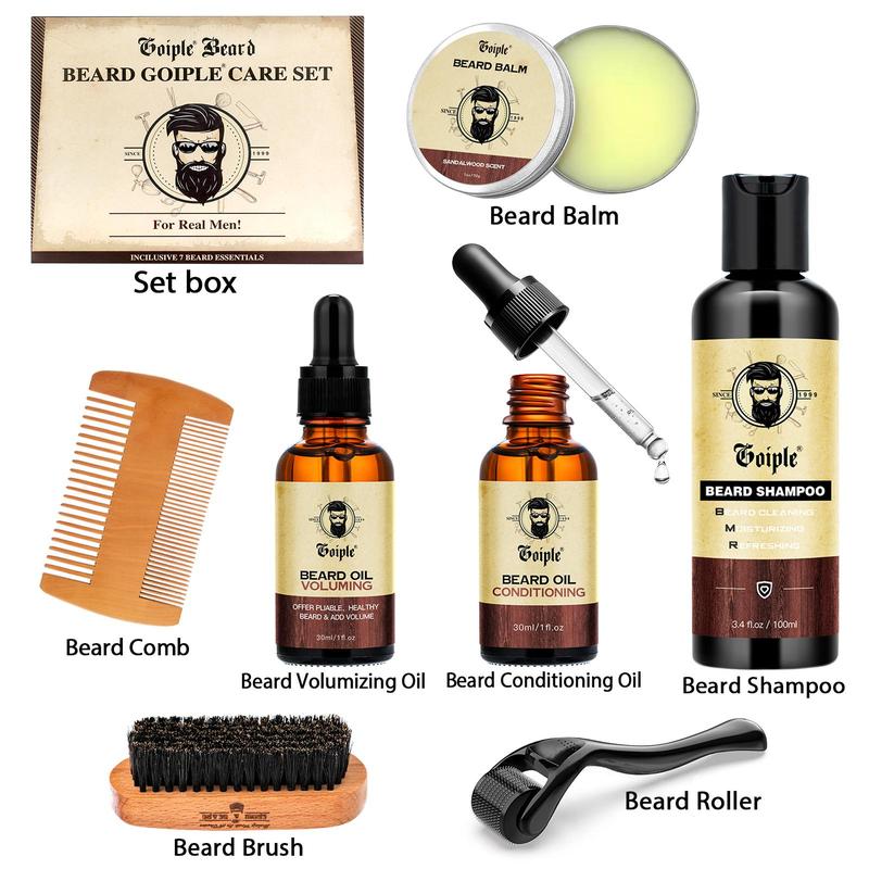 Beard Grooming Kit including Beard Shampoo, Beard Oil, Beard Balm, Beard Brush, Beard Wash, Beard Comb, Beard Care Dad Gifts for Men Dad Husband Boyfriend, Christmas Gift