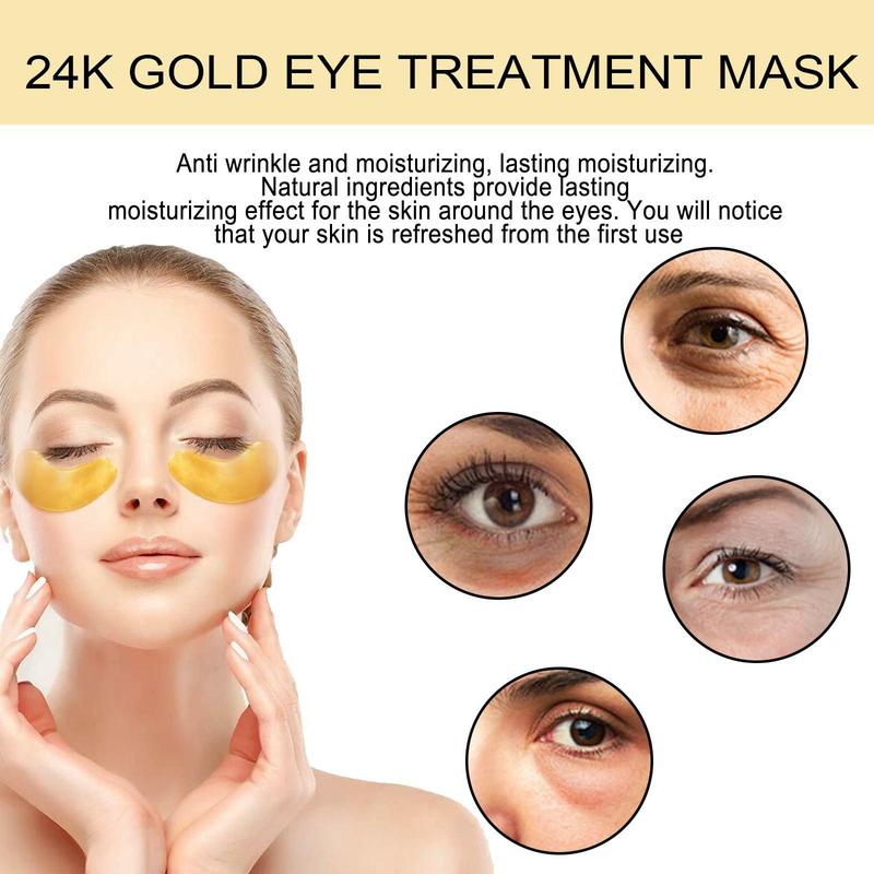 24K Gold Eye Mask 60pcs, Skincare Moisturizing Eye Mask for Soothing Dry Skin, Hydrating Personal Eye Skin Care Supplies for Daily Use, Summer Skin Care Products