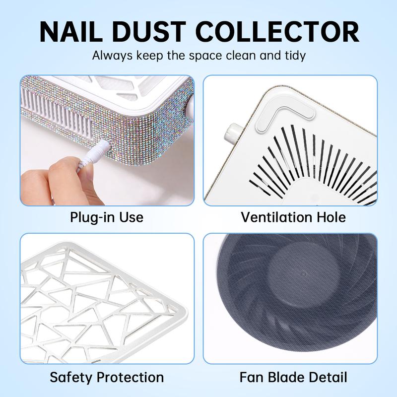 CHRISTINE SHELLY Nail Dust Collector, Powerful Vacuum Fan Vent Dust Collector Extractor Dust Suction Machine for Acrylic Nails Polishing, Nail Salon, Manicure Press On Nails Art Care, White