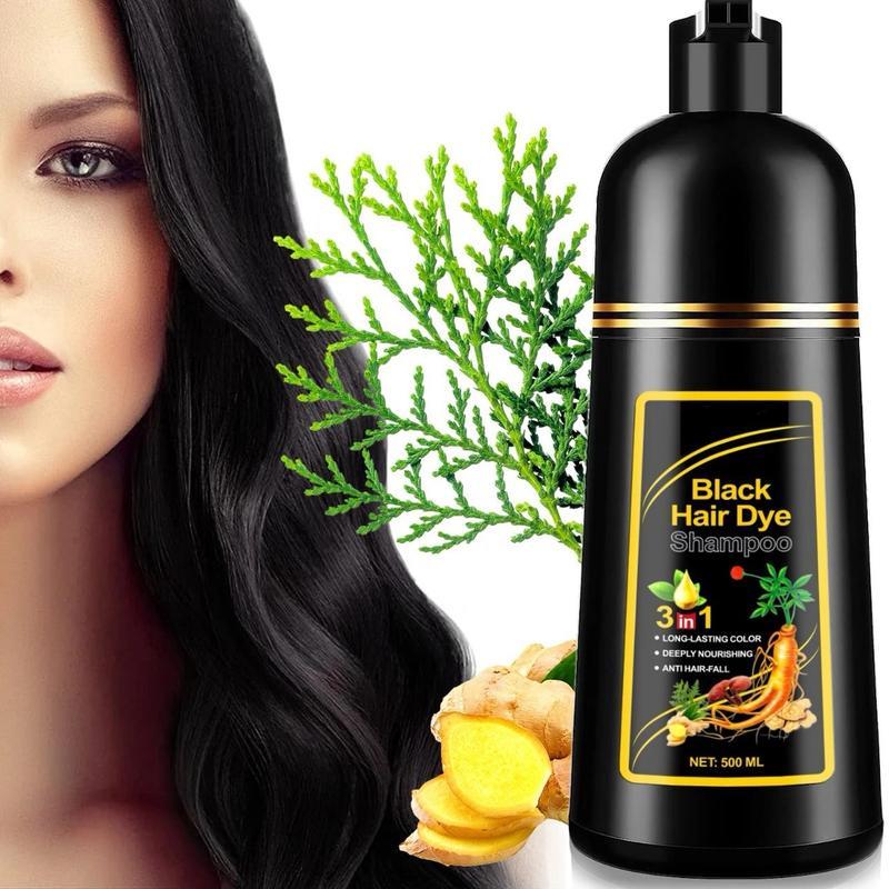 Black Hair Dye Shampoo-3-in-1 Instant HairColor with 100% Grey Coverage, HerbalIngredients, Gentle Nourishing Formula, Long.lasting Shine, Easy to Use for All Hair Types