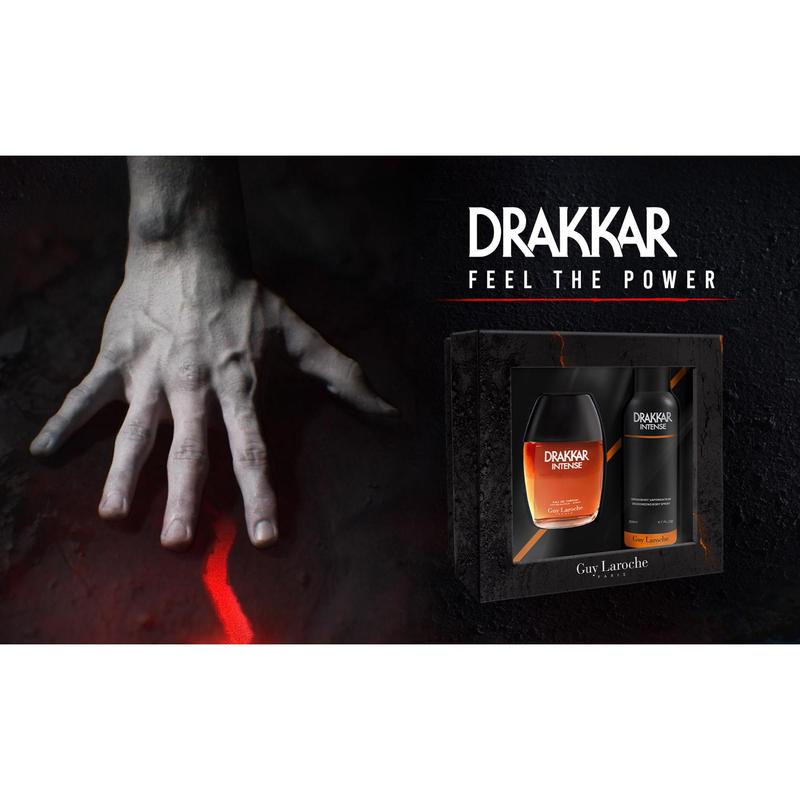 Drakkar Intense by Guy Laroche for Men - 2 Pc Gift Set 3.4oz EDP Spray, 6.7oz Body Spray Deodorant