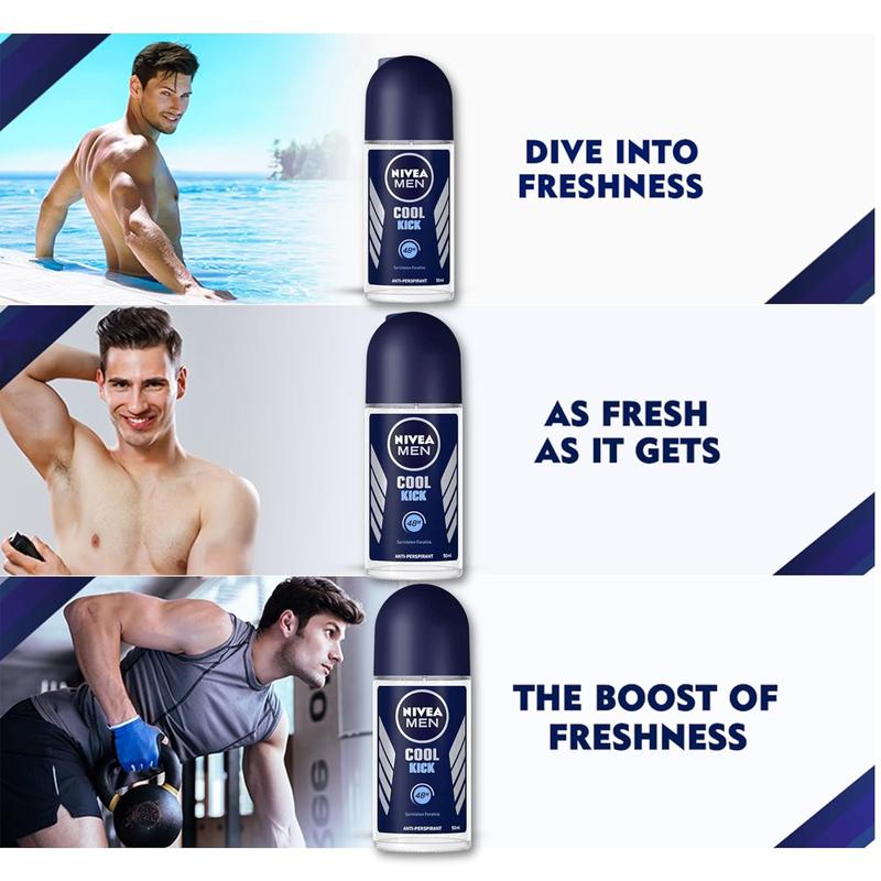 Nivea for Men Cool Kick Anti-Transpirant Roll-On Deodorant, 50 ml   1.7 oz (Pack of 3)