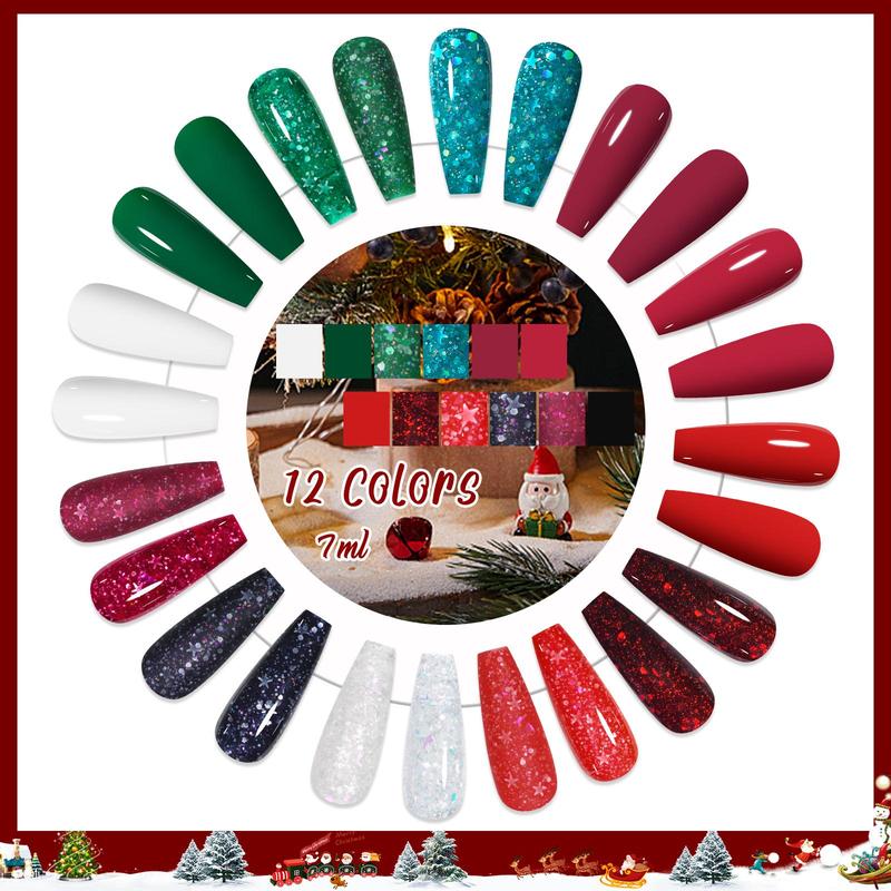 Color Gel Nail Polish Set, 12pcs set Winter Colors Semi Permanent Sparkle Gel Nail Varnish, UV LED Soak Off Gel Nail Polish