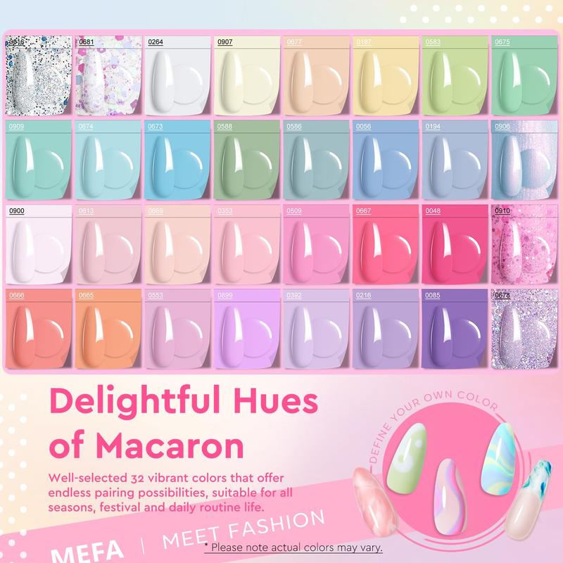 MEFA Pastel Gel Nail Polish Set, 32 42 Colors  Collection Gel Nail Polish Kit with Base Coat No Wipe Glossy&Matte Top Coat Pink Green Nail Art Manicure DIY Salon Home Gifts for Women Girls nail art Cutics Nail Care