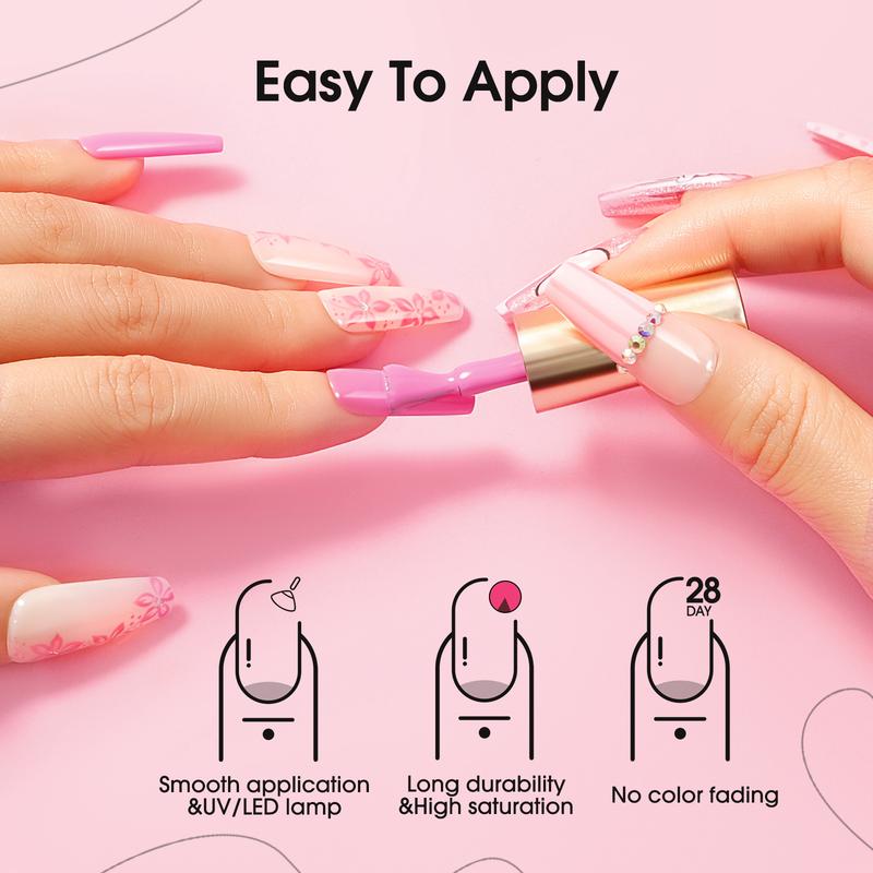 6PCS Hot Pink Gel Nail Polish Light Pink Nail Gel Polish Set for Women