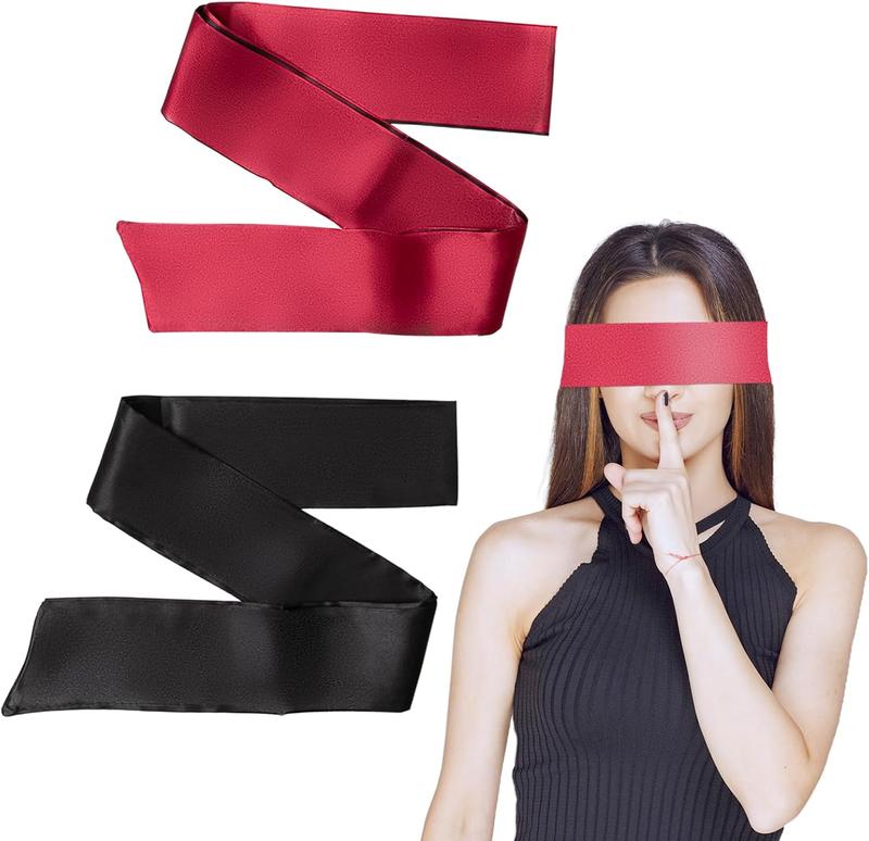 2 count Satin Eye Mask for Sleeping Satin Sleep Mask Silk Blindfold for Women Men Adults Couples Blindfold Scarf Satin Sleep Eye Cover for Travel Nap Meditation Valentine Gift 150cm 59inchBlack+Red Lightweight Comfort