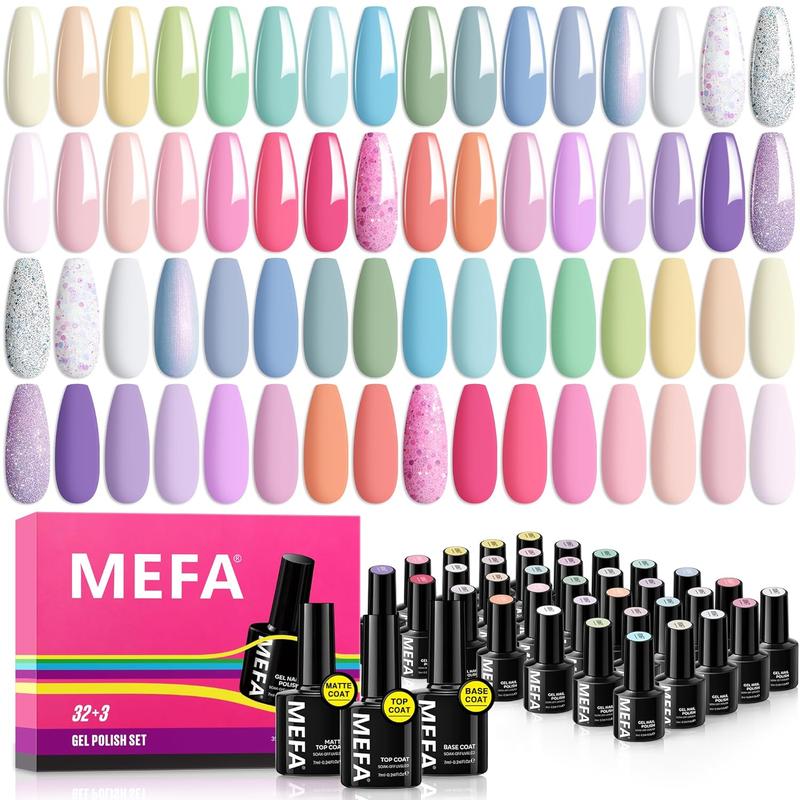 MEFA Pastel Gel Nail Polish Set, 32 42 Colors  Collection Gel Nail Polish Kit with Base Coat No Wipe Glossy&Matte Top Coat Pink Green Nail Art Manicure DIY Salon Home Gifts for Women Girls nail art Cutics Nail Care