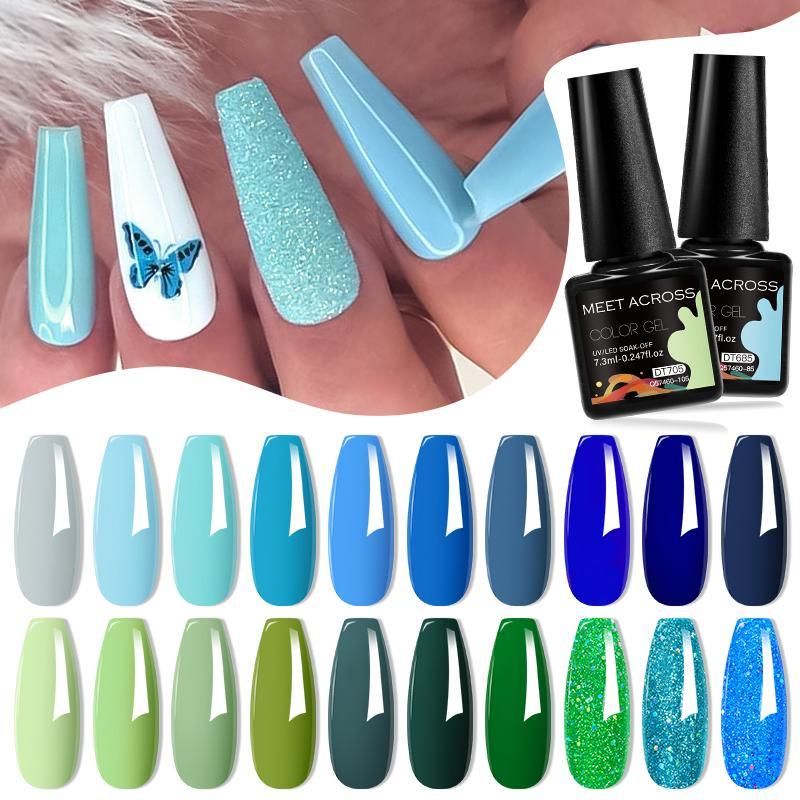 Blue Color Series Gel Nail Polish Set, 6 Counts Popular Color Gel Nail Art Design, Semi Permanent Need Lamp Cure Soak Off UV LED Gel Varnish Manicure