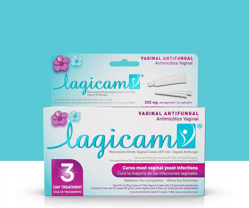 Lagicam Vaginal Yeast Infection, Antifungal 3 Day Miconazole Nitrate Treatment Cream, Relief for Itching, Burning, Odor and Discharge, 3 Applicators