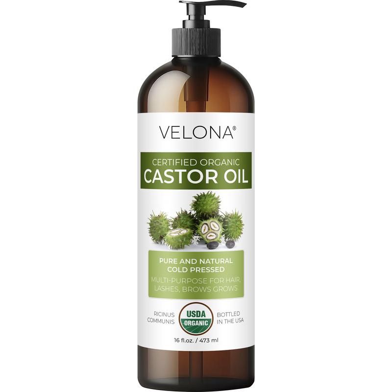 velona USDA Certified Organic Castor Oil - 16 fl oz (With Pump) | For Hair Growth, Boost Eyelashes, Eyebrows | Cold pressed, Natural Oil, USP Grade | Hexane Free, Lash Serum, Caster