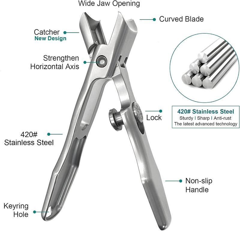 Ultra Wide Jaw Opening Nail Clipper, Ultra Sharp Stainless Steel Nail Clippers for Tough Nails, Toenail Clippers for Thick Nails Ingrown Manicure, Long Handle Large Cutter with Safety Lock, Clippers for FingerNails Toenails, Pedicure, Men & Women