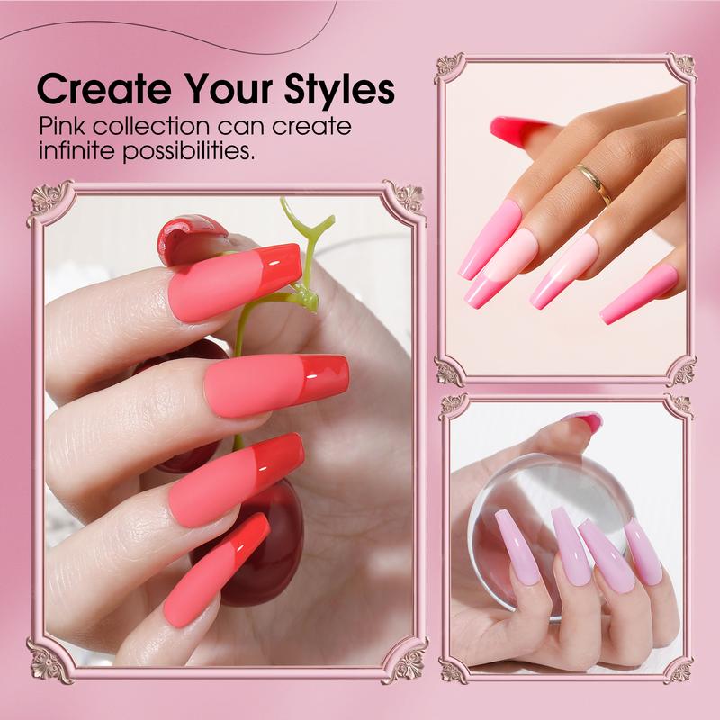 6PCS Hot Pink Gel Nail Polish Light Pink Nail Gel Polish Set for Women