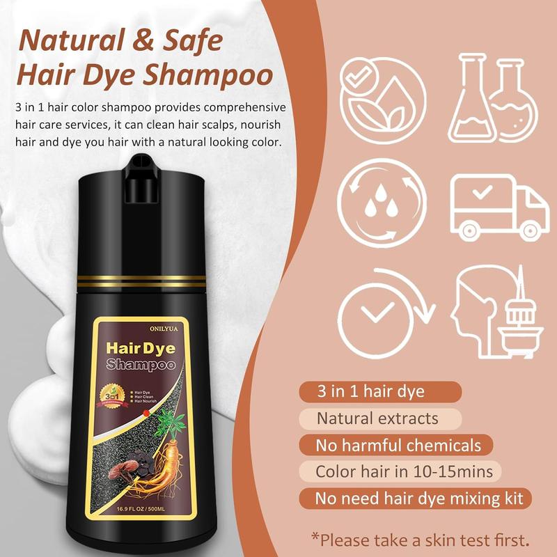 [Christmas Gift] Black hair dye shampoo,Herbal ingredients color shampoo,Semi-permanent hair type haircare,Natural hair color shampoo, 500ML 3-in-1 Color