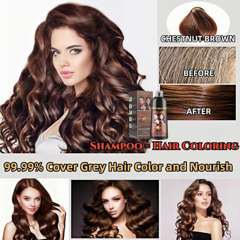 FVSHIP Brown Hair & Black Hair Dye Shampoo 3 in 1 + 99.99% Gray Hair Coveragefor Instant Hair Color Shampoo for Gray Hair Coverage Herbal Chestnut Brown & Wine red Hair Dye Shampoo Men Women 500ml