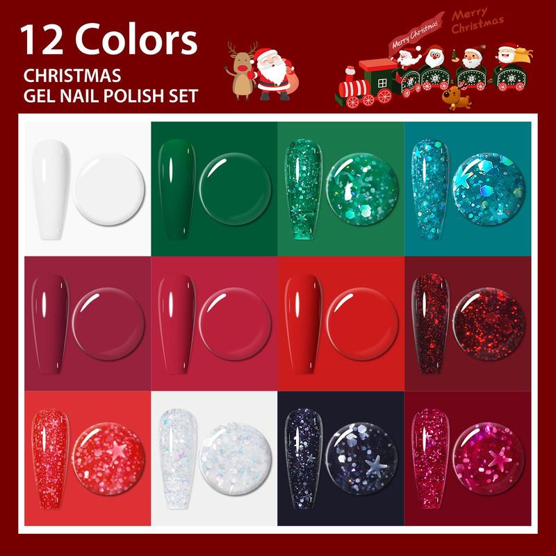 Color Gel Nail Polish Set, 12pcs set Winter Colors Semi Permanent Sparkle Gel Nail Varnish, UV LED Soak Off Gel Nail Polish