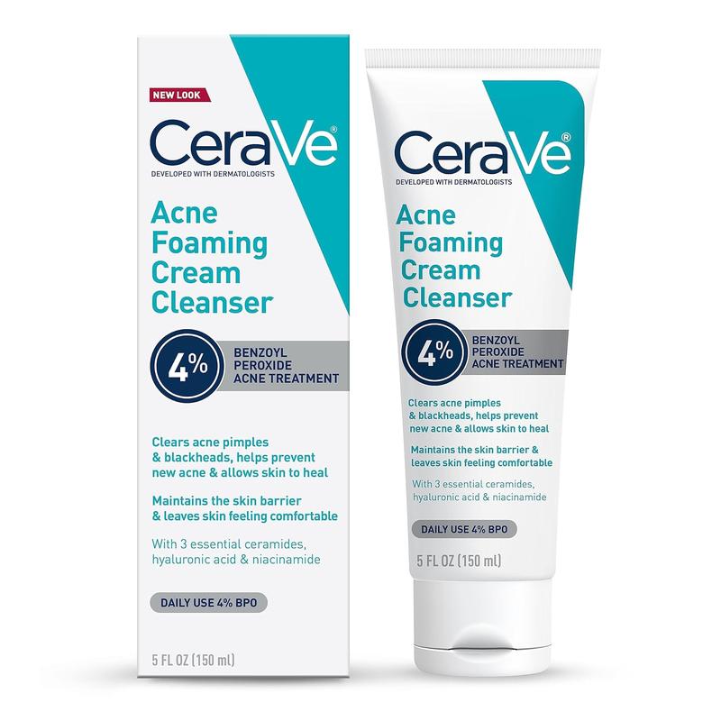 CeraVe Acne Foaming Cream Cleanser, 4% Benzoyl Peroxide Face Wash With Hyaluronic Acid, Niacinamide & Ceramides, Gentle Daily Acne Treatment For Face, Acne Skin Care That Helps Clear & Prevent Acne