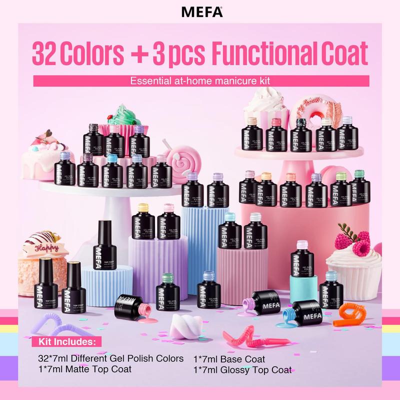 MEFA Pastel Gel Nail Polish Set, 32 42 Colors  Collection Gel Nail Polish Kit with Base Coat No Wipe Glossy&Matte Top Coat Pink Green Nail Art Manicure DIY Salon Home Gifts for Women Girls nail art Cutics Nail Care