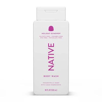 Native Limited Edition Body Wash - Holiday Gumdrop - Sulfate Free - 18 fl oz Body Care Aroma Blend Lemon Scent Sugar Winter Comfort Skin Repair Cleanser