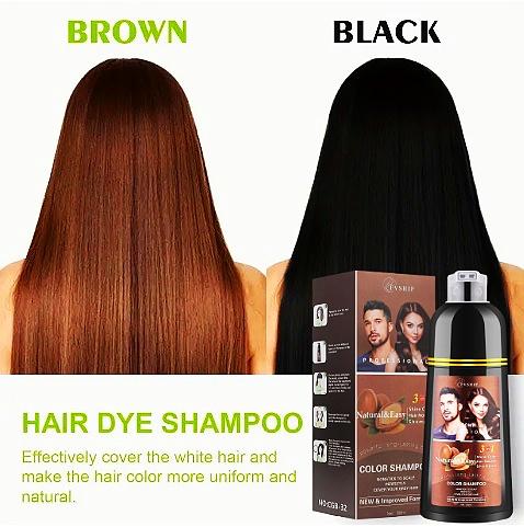 FVSHIP Brown Hair & Black Hair Dye Shampoo 3 in 1 + 99.99% Gray Hair Coveragefor Instant Hair Color Shampoo for Gray Hair Coverage Herbal Chestnut Brown & Wine red Hair Dye Shampoo Men Women 500ml