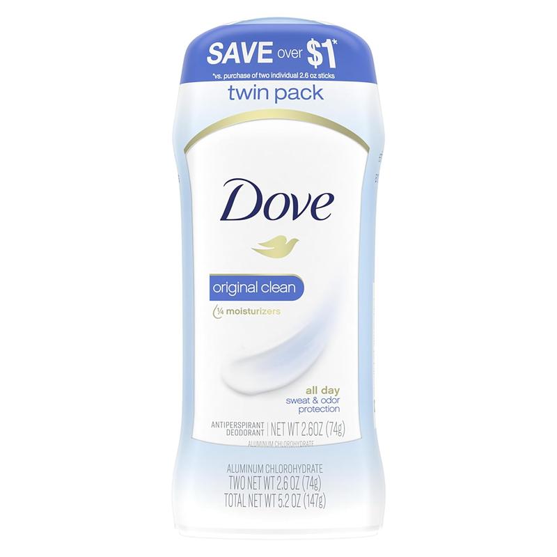 Dove Invisible Solid Antiperspirant Deodorant Stick for Women, Original Clean, For All Day Underarm Sweat and Odor Protection 2.6 oz 2 Count