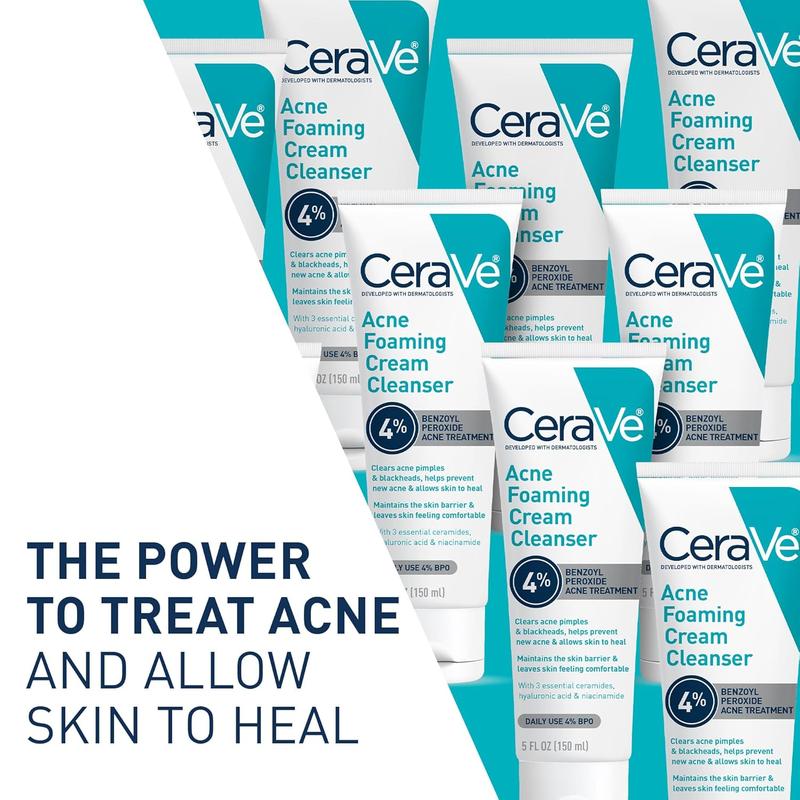 CeraVe Acne Foaming Cream Cleanser, 4% Benzoyl Peroxide Face Wash With Hyaluronic Acid, Niacinamide & Ceramides, Gentle Daily Acne Treatment For Face, Acne Skin Care That Helps Clear & Prevent Acne