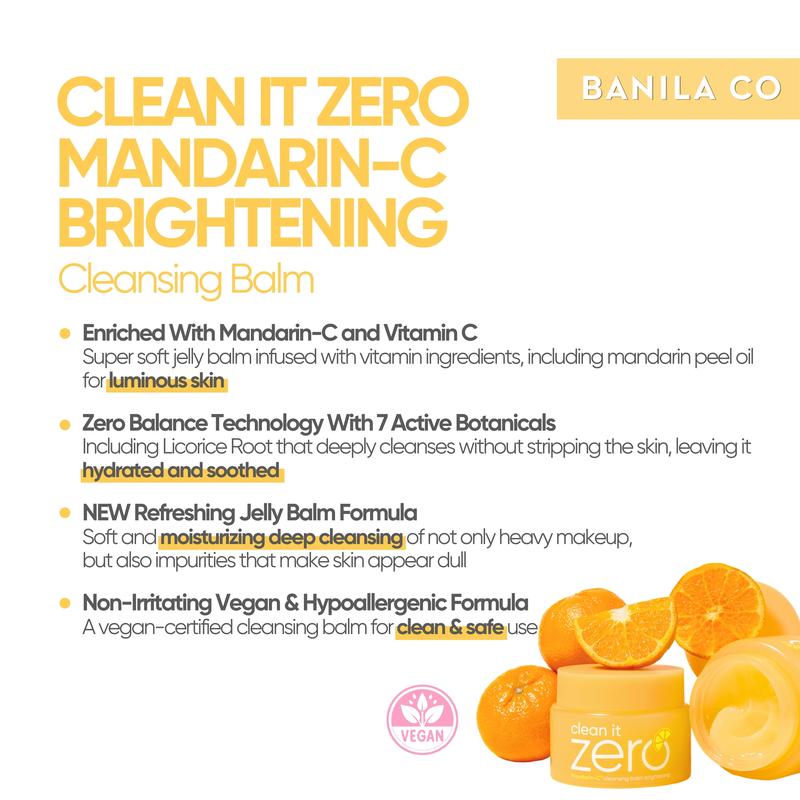 Clean it Zero Mandarin-C Cleansing Balm Brightening, Hypoallergenic Vegan Facial Cleanser