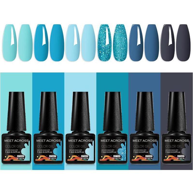 Blue Color Series Gel Nail Polish Set, 6 Counts Popular Color Gel Nail Art Design, Semi Permanent Need Lamp Cure Soak Off UV LED Gel Varnish Manicure