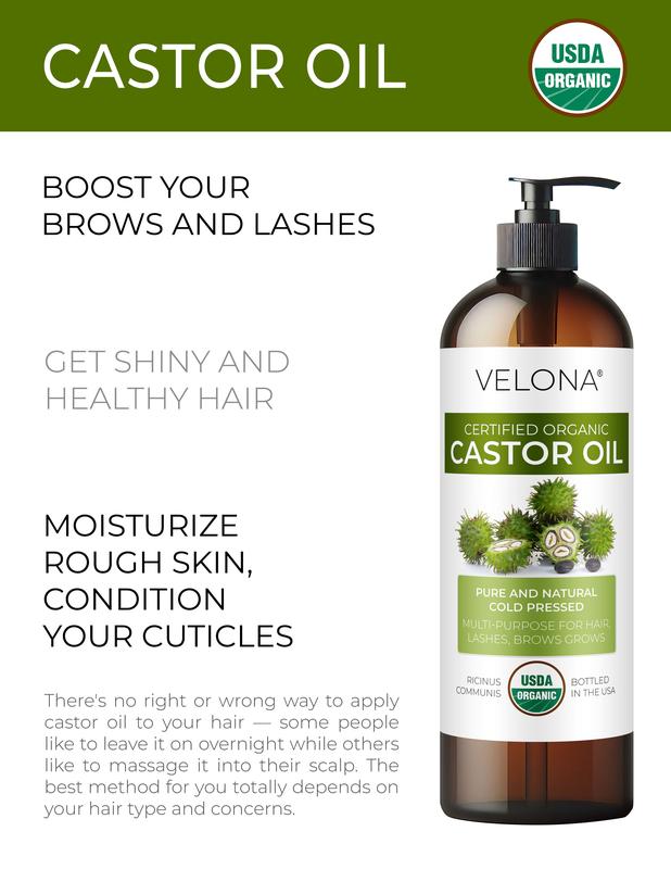 velona USDA Certified Organic Castor Oil - 16 fl oz (With Pump) | For Hair Growth, Boost Eyelashes, Eyebrows | Cold pressed, Natural Oil, USP Grade | Hexane Free, Lash Serum, Caster