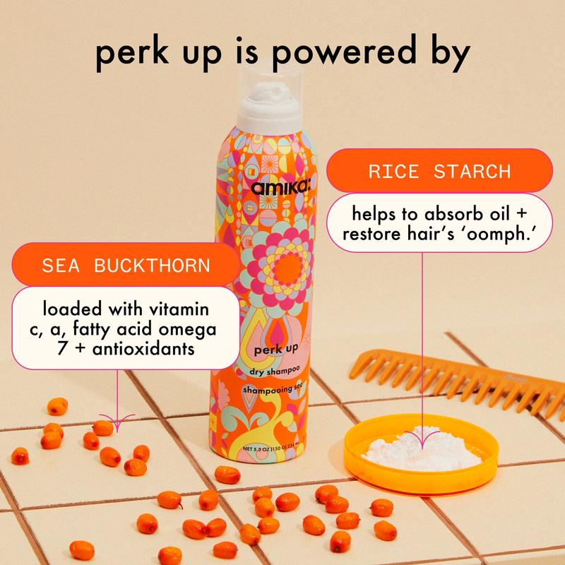 perk up | talc-free dry shampoo refreshes roots with a voluminous ‘oomph.’