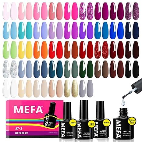 MEFA Pastel Gel Nail Polish Set, 32 42 Colors  Collection Gel Nail Polish Kit with Base Coat No Wipe Glossy&Matte Top Coat Pink Green Nail Art Manicure DIY Salon Home Gifts for Women Girls nail art Cutics Nail Care