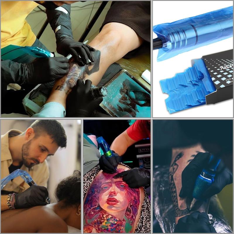 Pen Machine Covers with Grip Tapes - 200pcs Tattoo Pen Covers and 4pcs Tattoo Grip Tape Tattoo Machine Bags Tattoo Pen Sleeves Combination Tattoo Supplies