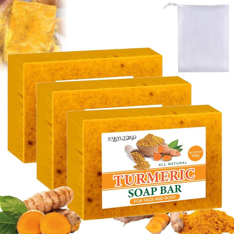 Turmeric Lemon Soap, 3 Counts Deep Cleansing Bathing and Facial Soap, Skin Care Handmade Body Soap for Women & Men