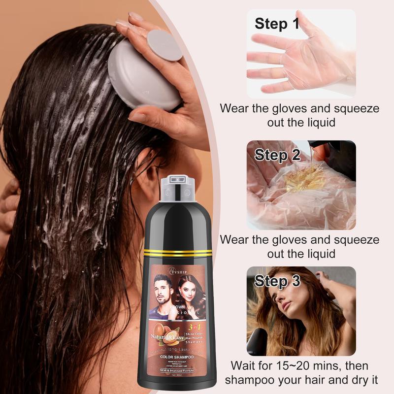 FVSHIP Brown Hair & Black Hair Dye Shampoo 3 in 1 + 99.99% Gray Hair Coveragefor Instant Hair Color Shampoo for Gray Hair Coverage Herbal Chestnut Brown & Wine red Hair Dye Shampoo Men Women 500ml