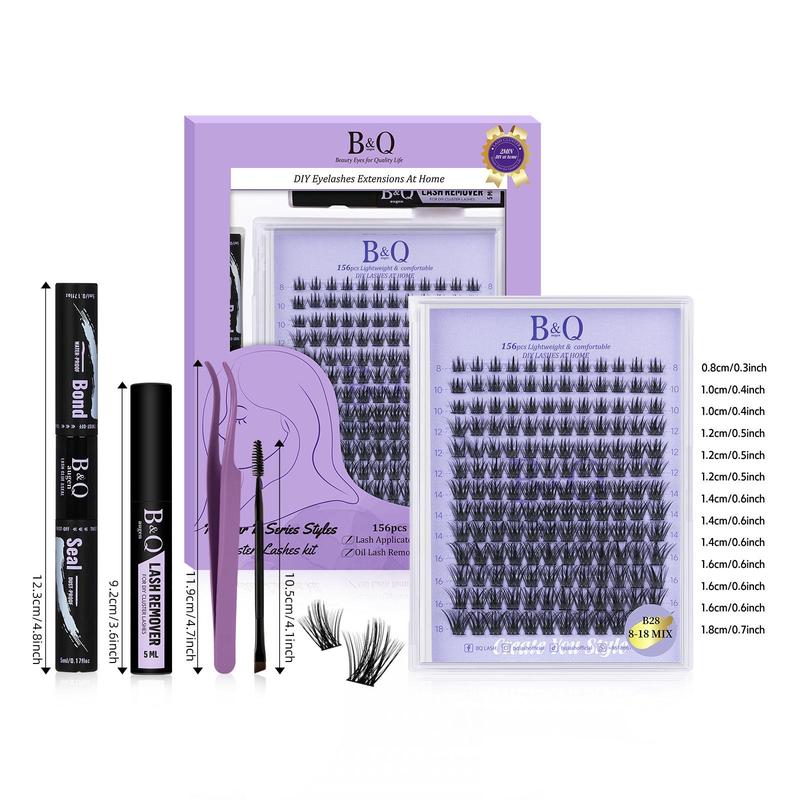 B&Qaugen Lash Extension Kit, B28 Manga DIY Cluster Lashes Extension Kit, 156pcs 8-18mm Mixed Spiky Eyelash Extension Kit, Beginner Friendly with Lash Bond and Seal, Glue Remover and Lash Tweezer at Home, Makeup Products, Cosmetic, Lash Extensions