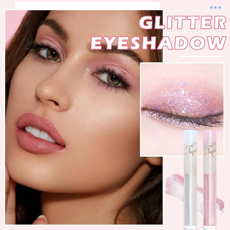 2PCS Liquid Glitter Eyeshadow Korean Eye Glitter Makeup Long Lasting Eye Shadow Shimmer Glitter Eyeliner Multi-Dimensional Sparkle Finish Eyeshadow Gift for Women - 02+04