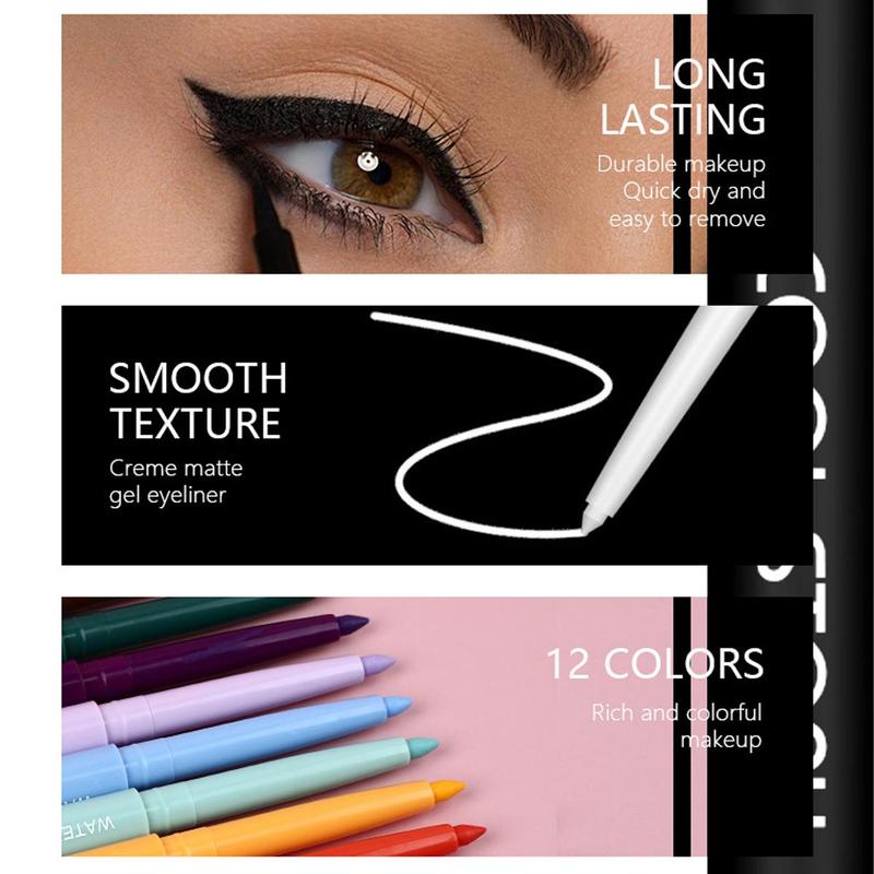 Long Lasting Eyeliner Pen (12pcs set), Waterproof Matte Gel Eyeliner Pencil, Colorful Eye Makeup Tool for Women & Girls, Eye Makeup Products