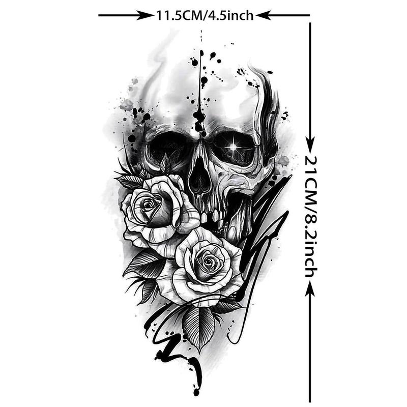 8pcs Skull Pattern Temporary Tattoo Sticker, Waterproof Fake Tattoo Sticker for Men & Women, Realistic Tattoo Stickers for Adults, Body Art Sticker, Realistic Tattoo for Parties