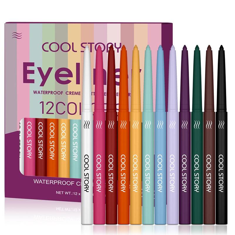 Long Lasting Eyeliner Pen (12pcs set), Waterproof Matte Gel Eyeliner Pencil, Colorful Eye Makeup Tool for Women & Girls, Eye Makeup Products