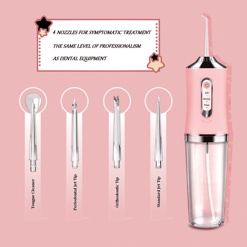 ETHME Christmas Gift Set Portable Water Flosser Pink Multifunctional Dental Cleaner with 3 Modes and 4 Nozzles for Oral Health and Family Use