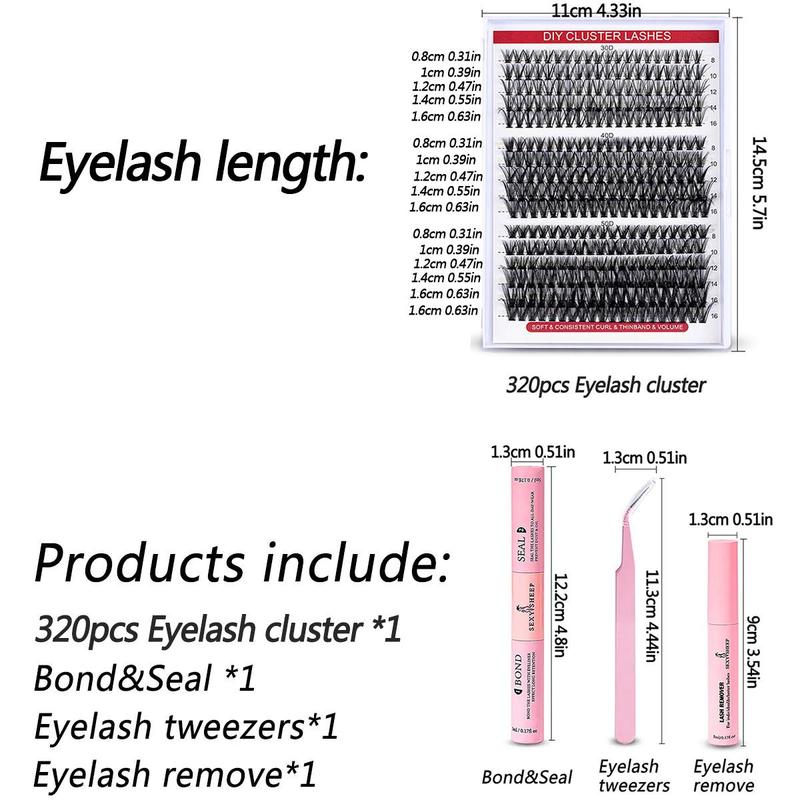 Summer Eyelash Extensions Set, 1 Set Fluffy False Eyelashes Set & Eyelash Tweezers & Eyelash Glue & Eyelash Remover, Professional Makeup Accessories for Women, Lash Clusters, Lash Palettes, Fall Gift