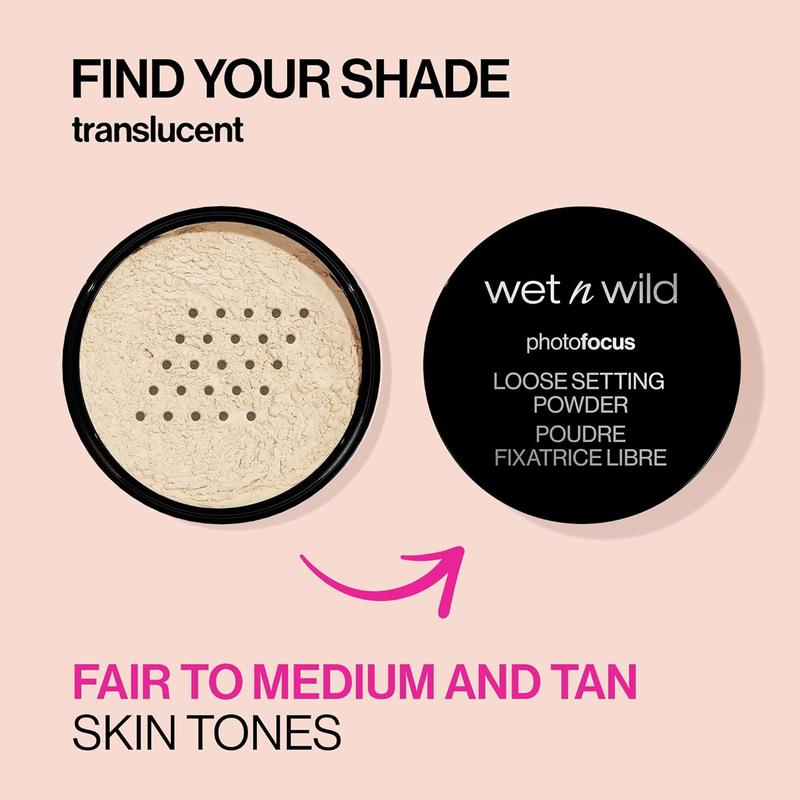 wet n wild Photo Focus Loose Baking Setting Powder, Highlighter Makeup, Fair to Medium & Tan Skin Tones, Translucent