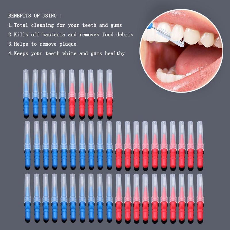 100 count Braces Brush for Cleaner, Toothpick   Flossing    Hygiene Flosser  Cleaning Tool (Red+Blue)