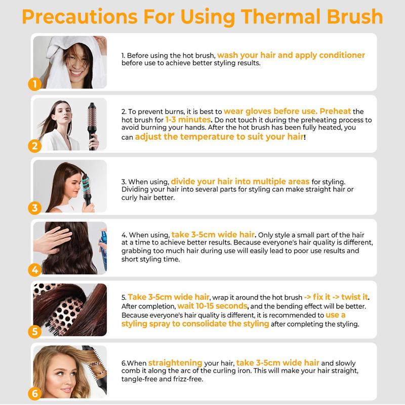 3 in 1 Thermal Round Brush, 1 Count Thermal Brush with Detachable Heads for Curls, Easy To Use, Personal Care Appliances, Christmas Gift, Stocking Fillers, Winter & New Year Gift