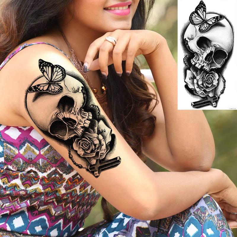 8pcs Skull Pattern Temporary Tattoo Sticker, Waterproof Fake Tattoo Sticker for Men & Women, Realistic Tattoo Stickers for Adults, Body Art Sticker, Realistic Tattoo for Parties